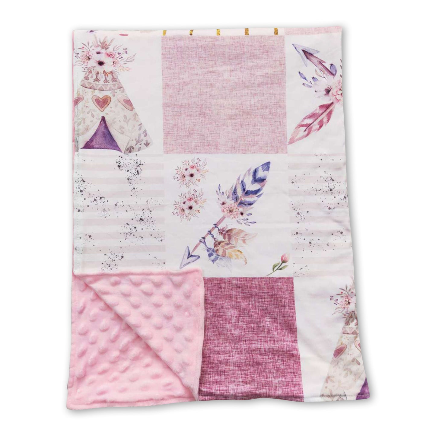 Pink feather teepee baby girls blankets