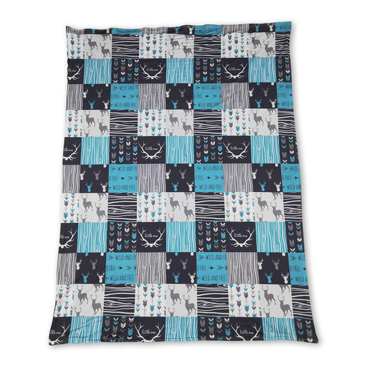 wild and free blue deer patchwork baby kids blankets
