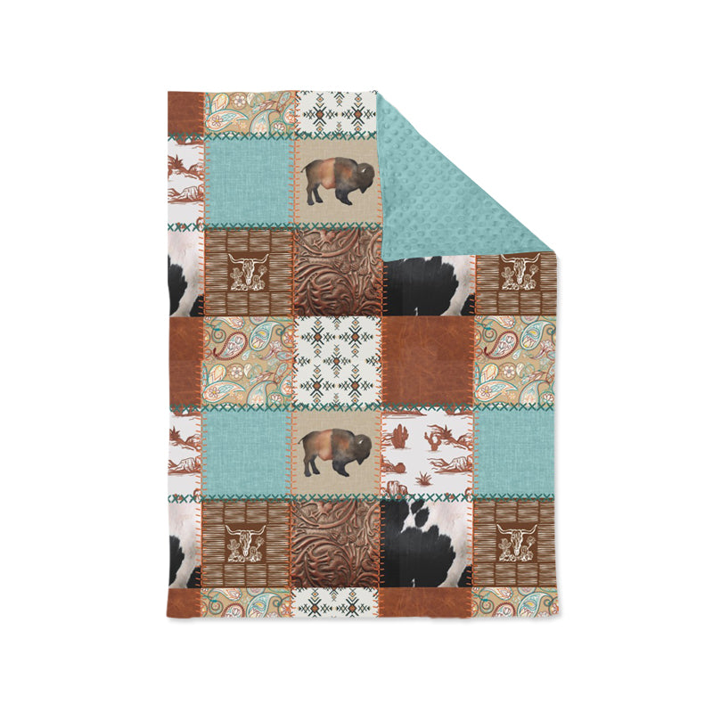 Cow cactus patchwork western baby blankets