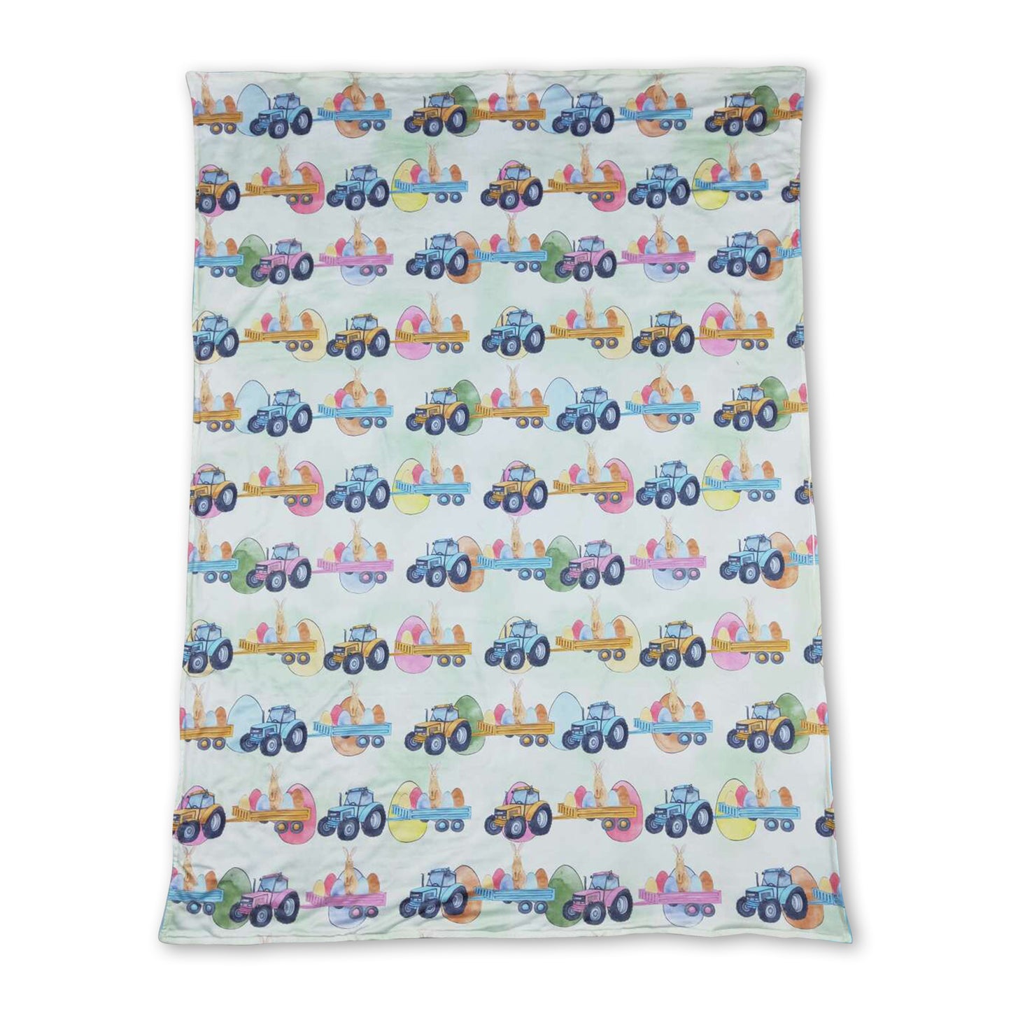 Blue bunny eggs tractor baby boy easter blanket