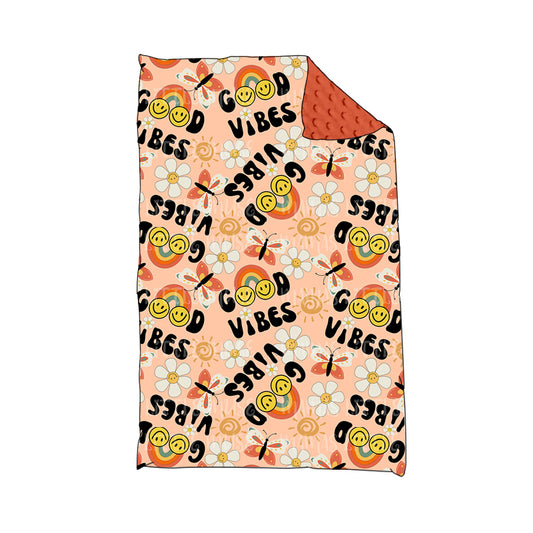 Good vibes smile rainbow floral baby girls blankets