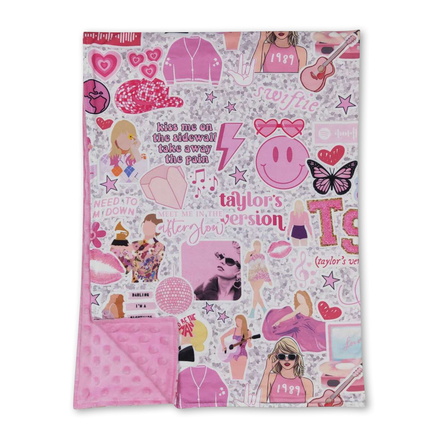 Pink smile butterfly heart glasses singer girls blanket