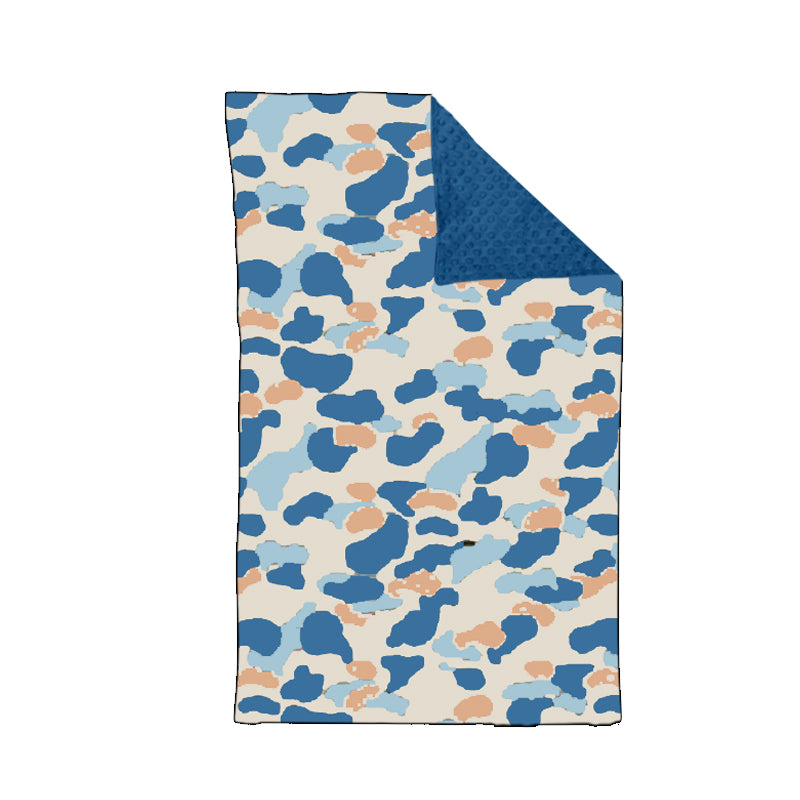 Blue camo polka dots minky baby boy blanket