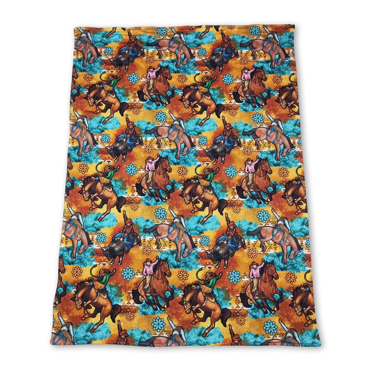 Turquoise horse rodeo baby kids western blankets