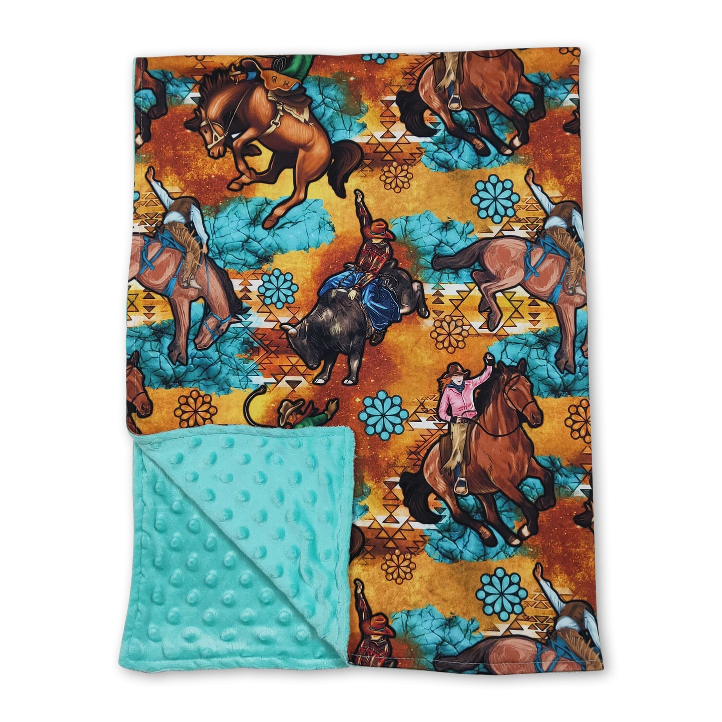 Turquoise horse rodeo baby kids western blankets