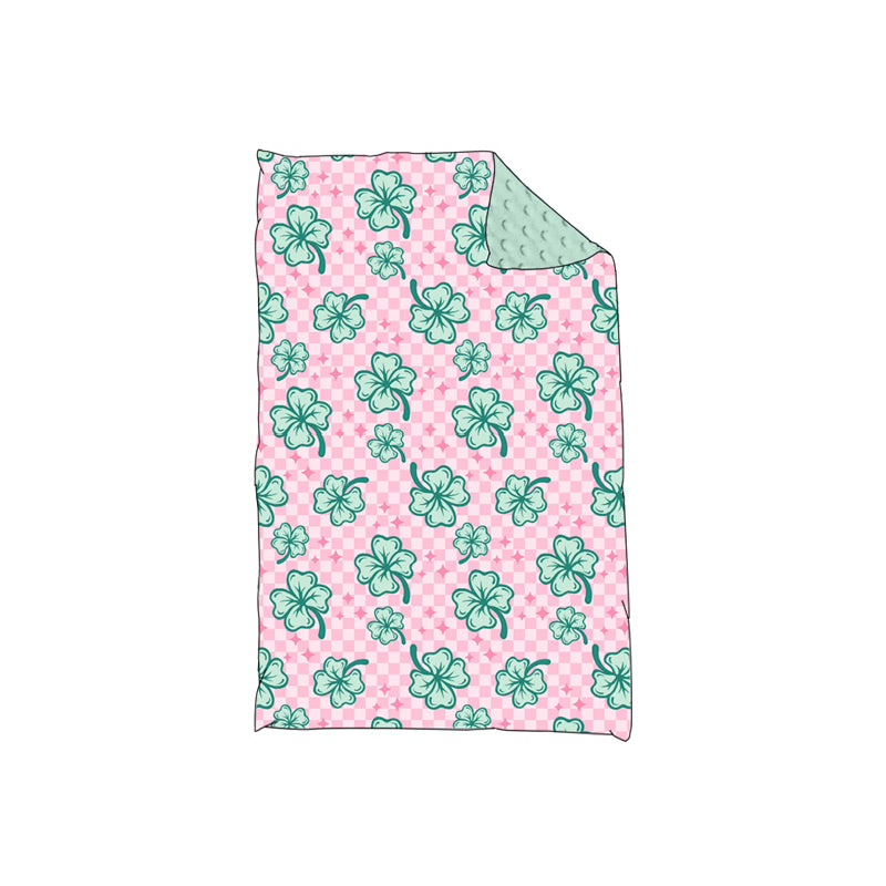 Pink plaid clover baby girls St Patrick's blankets