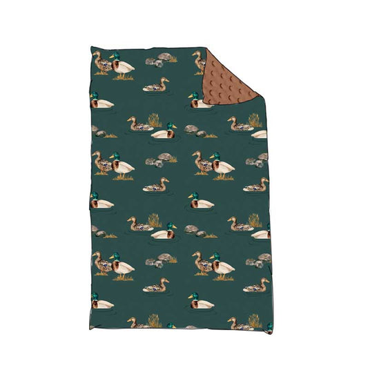 Brown minky polka dots duck hunting baby blanket