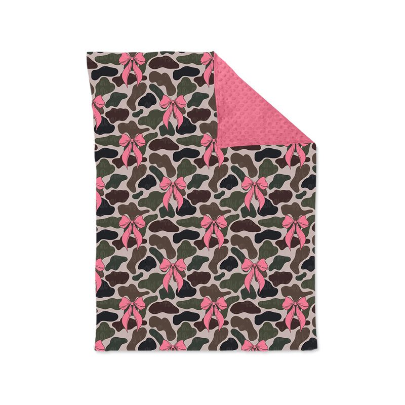 Pink bow camo baby girls blanket