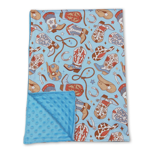 Blue boots hat western baby kids blankets