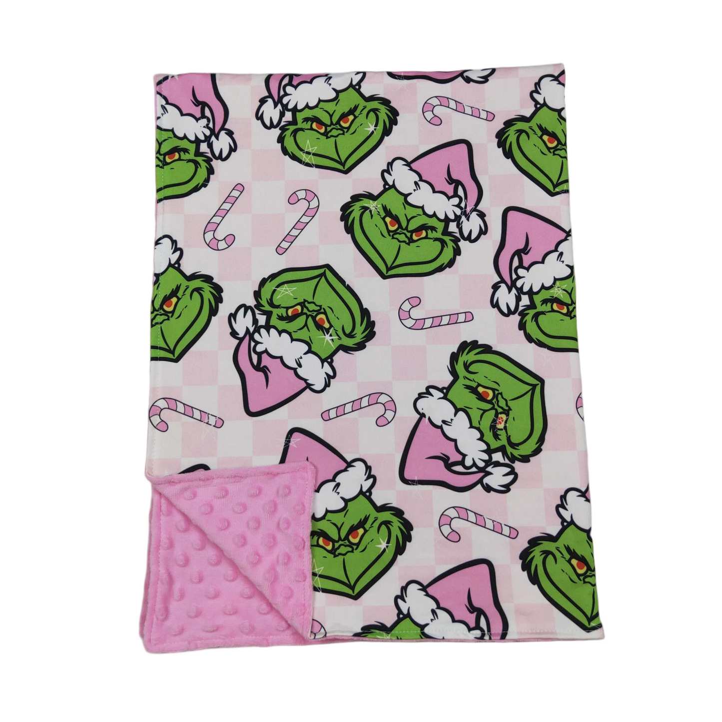 Pink candy cane green face baby girls Christmas blanket