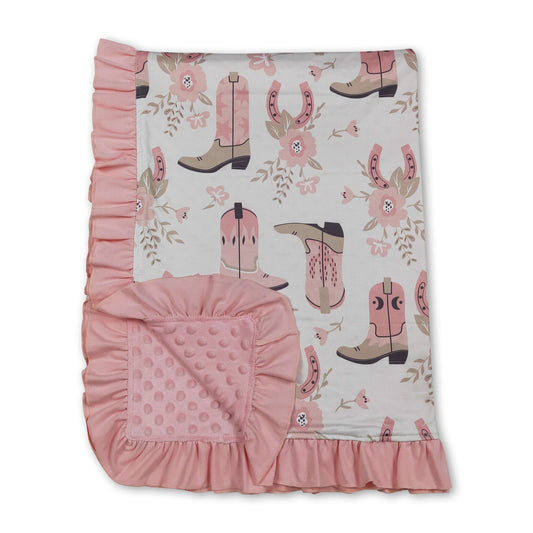 Pink ruffle boots floral ruffle baby girls blanket