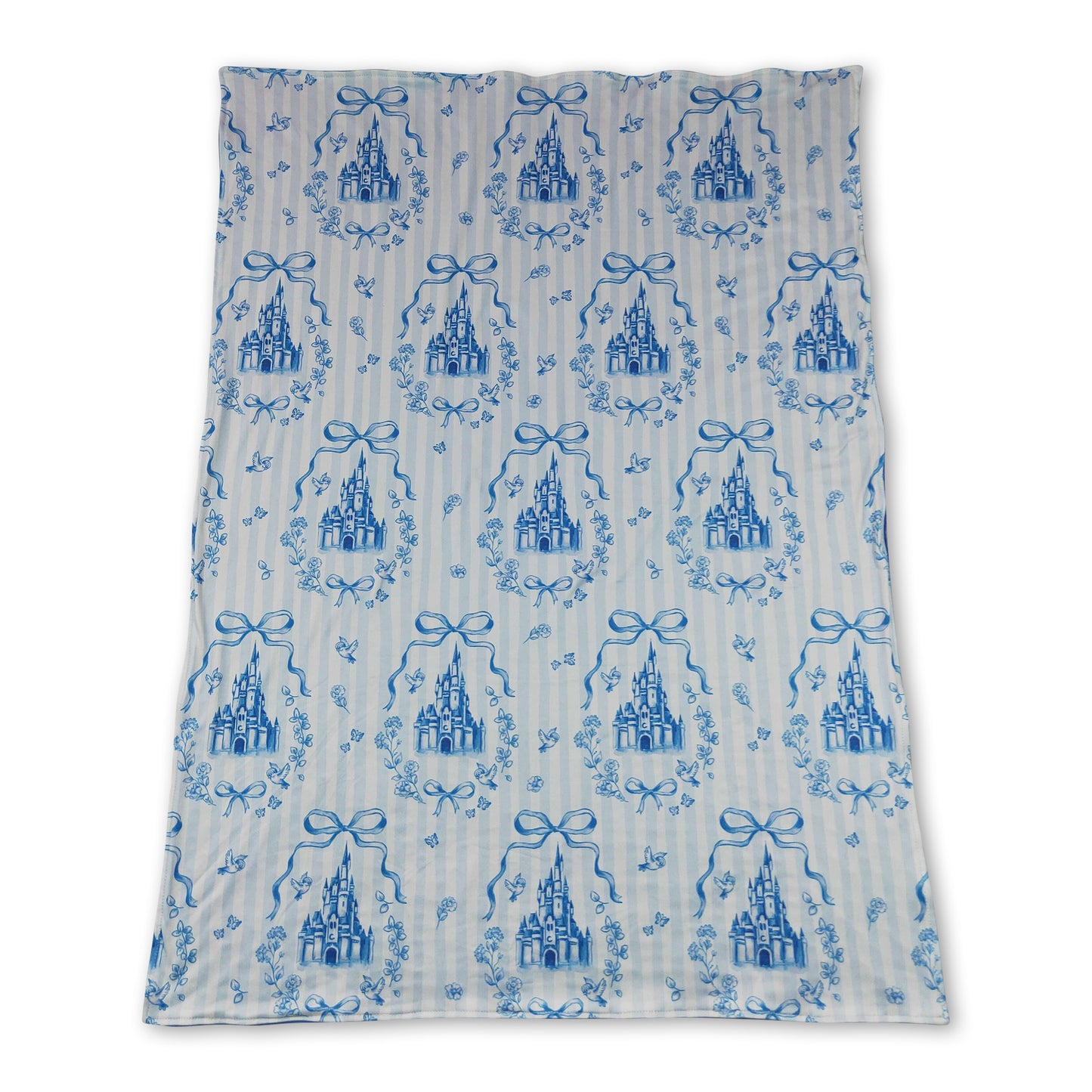 Blue stripe castle bow baby girls blankets