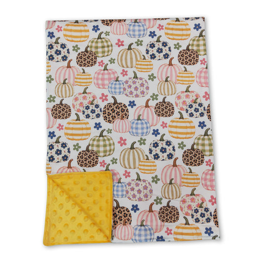 Floral pumpkins yellow polka dots baby girls fall blanket