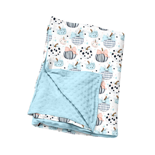 Light blue bow pumpkin baby girls fall blanket