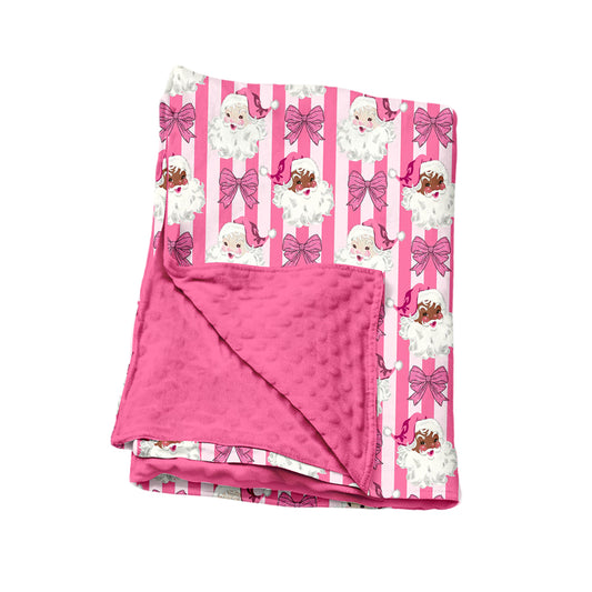 Pink bow stripe santa baby girls Christmas blanket