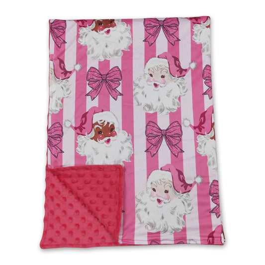 Pink bow stripe santa baby girls Christmas blanket