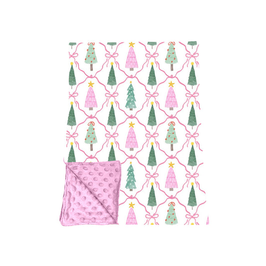 Pink bow Christmas tree baby girls Christmas blanket