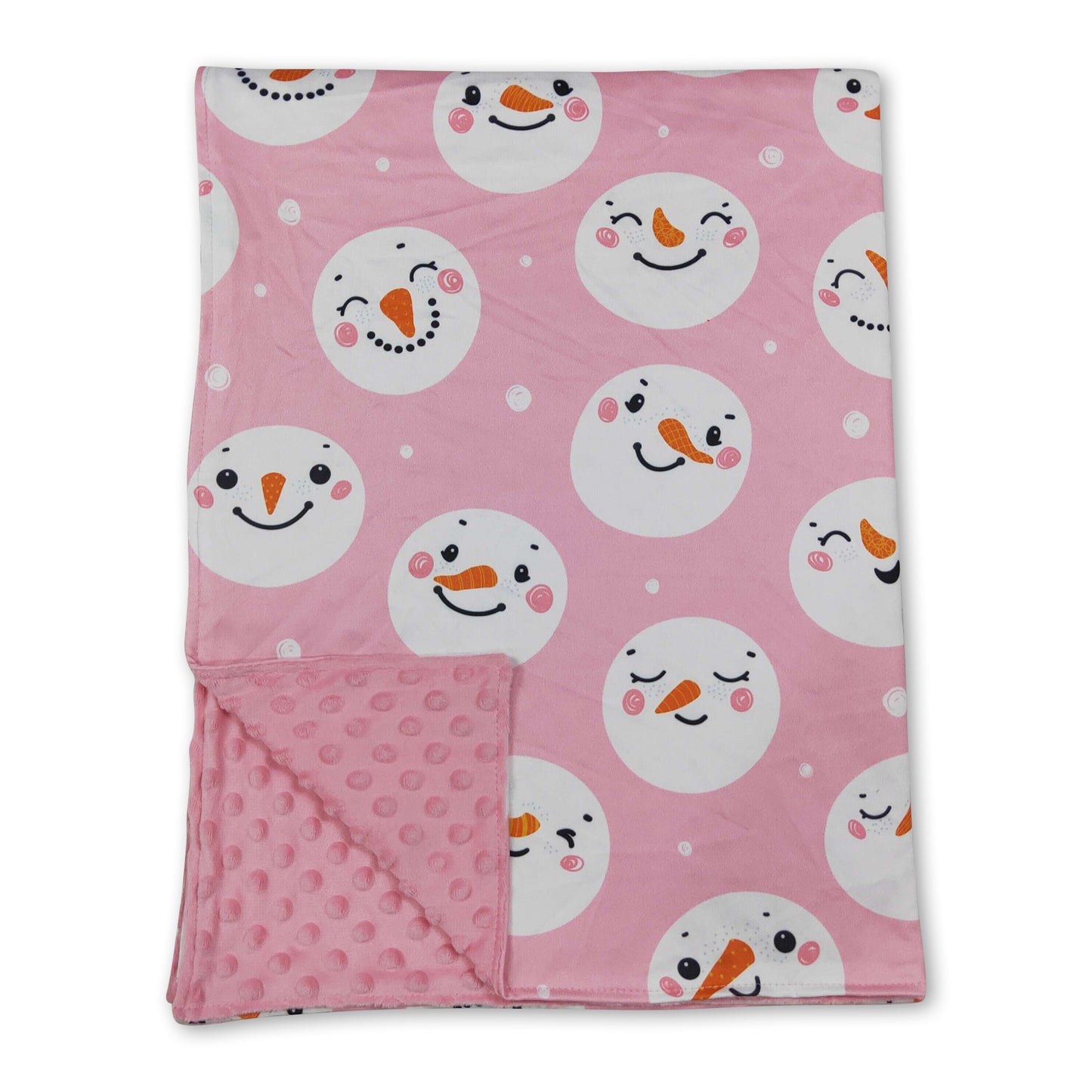 Snowman pink minky dots baby girl blanket