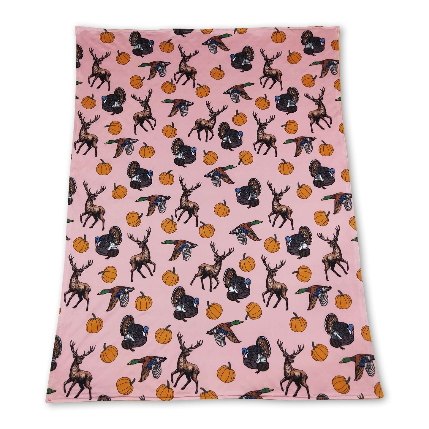 Deer duck turkey pumpkin baby girl fall blanket