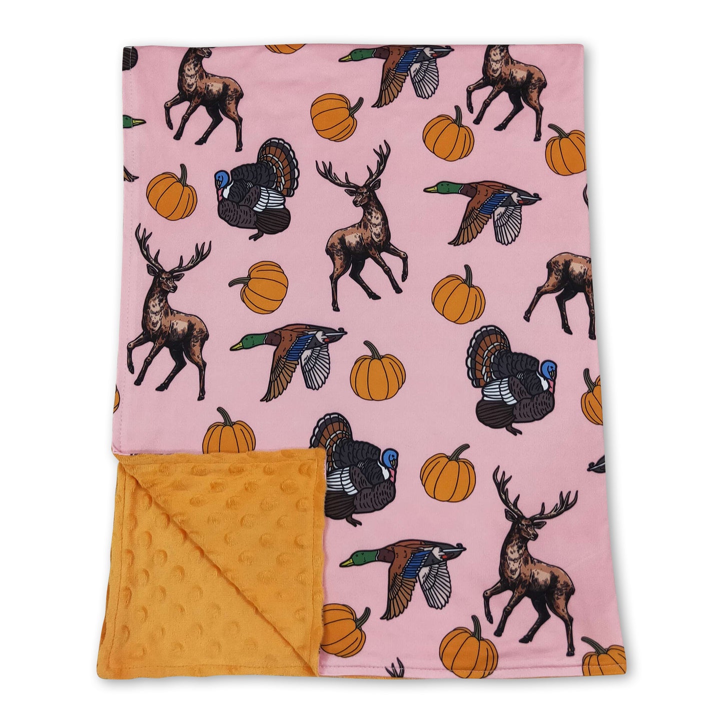 Deer duck turkey pumpkin baby girl fall blanket