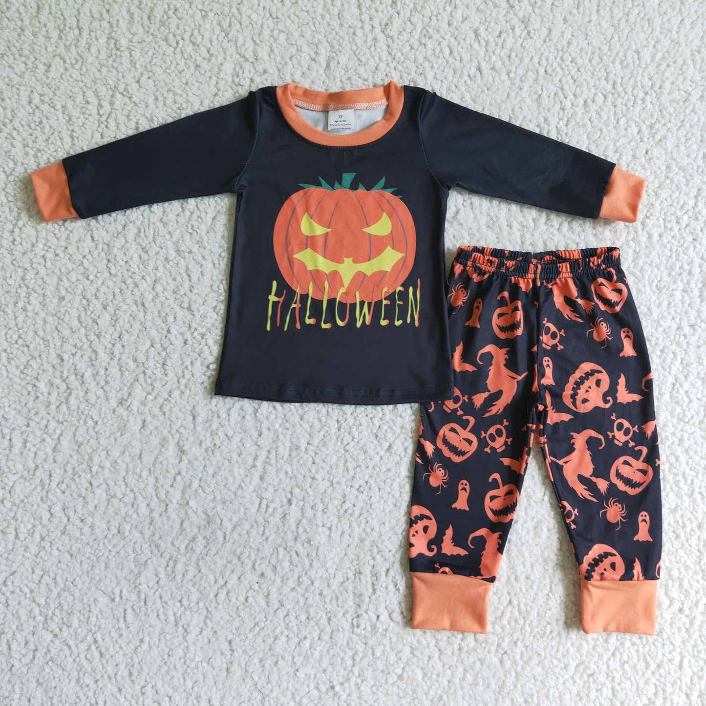 Pumpkin halloween kids boy pajamas set