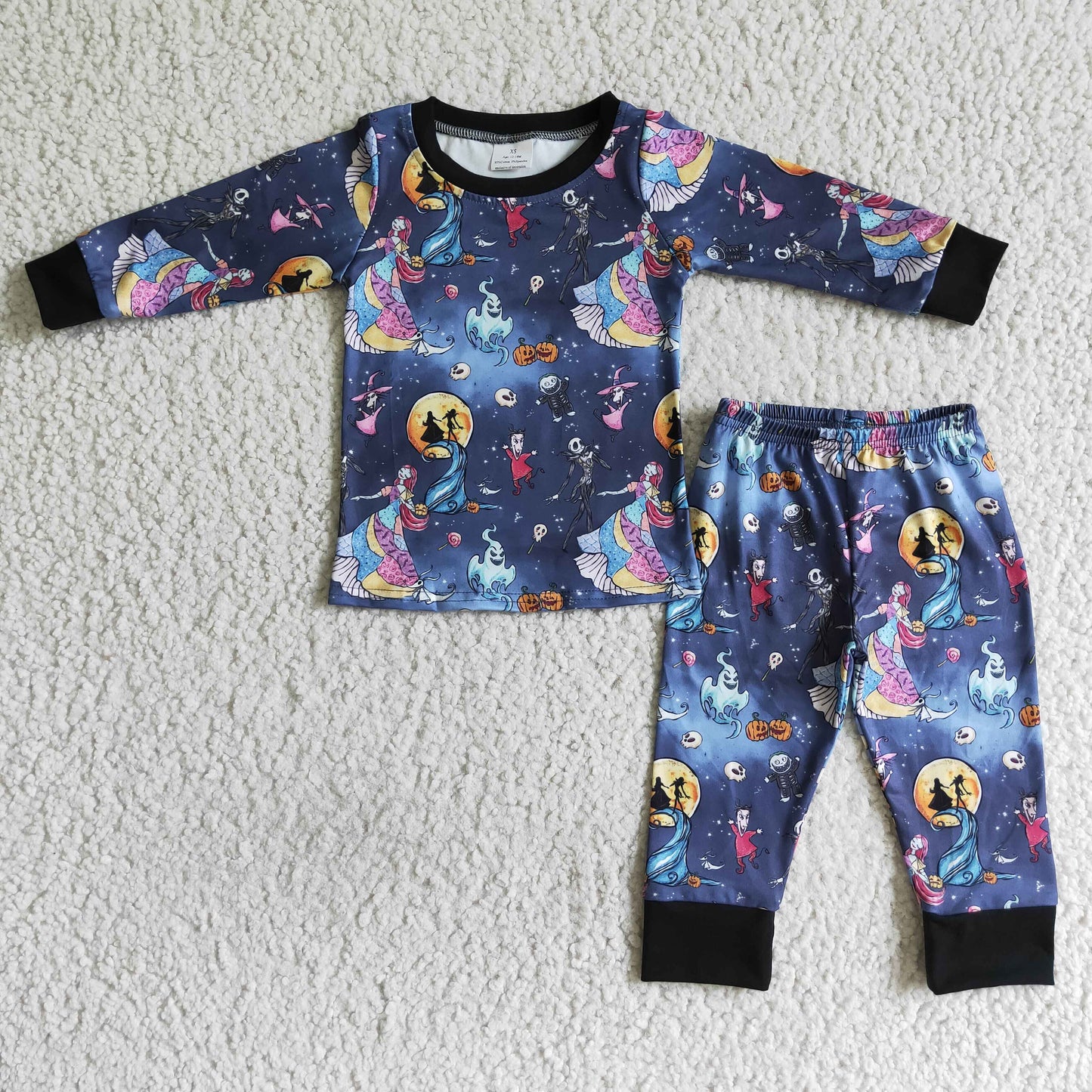 Moon skull patchwork boy long sleeve Halloween pajamas