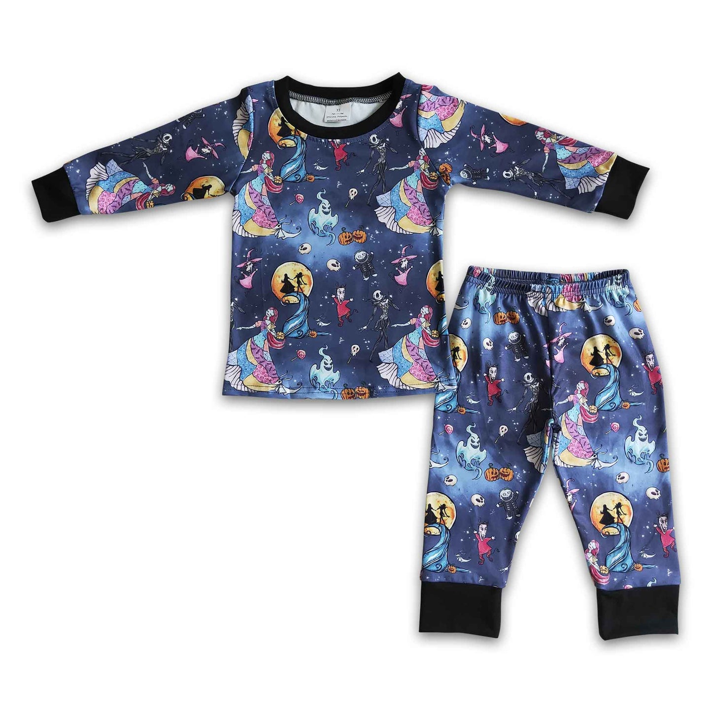 Moon skull patchwork boy long sleeve Halloween pajamas