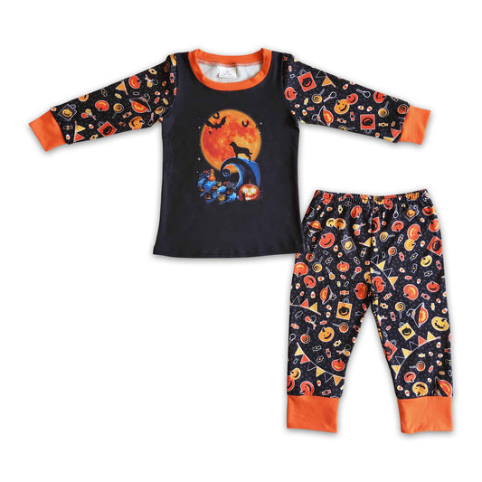 Moon pumpkin candy baby girls Halloween pajamas