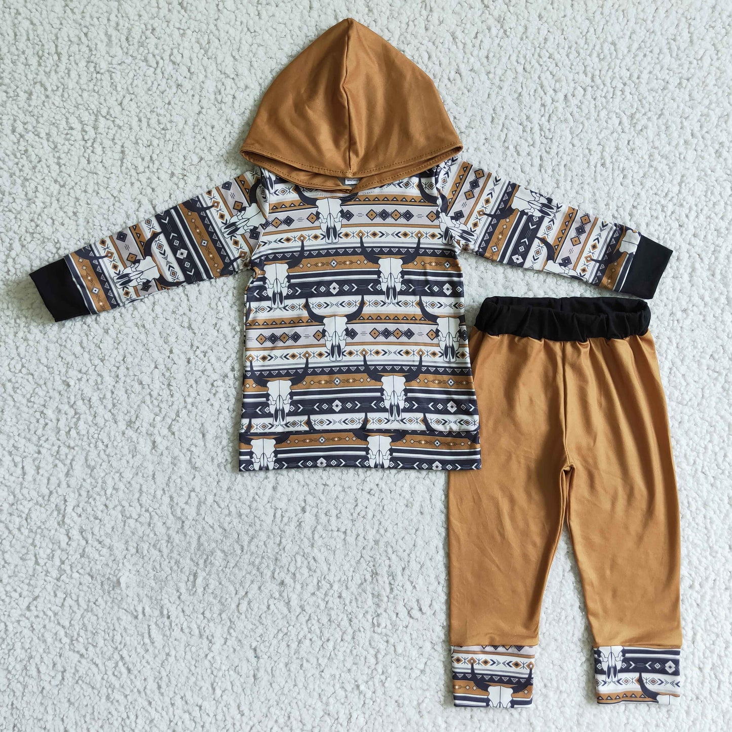 Skull cow aztec boy hoodie western set