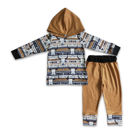 Skull cow aztec boy hoodie western set