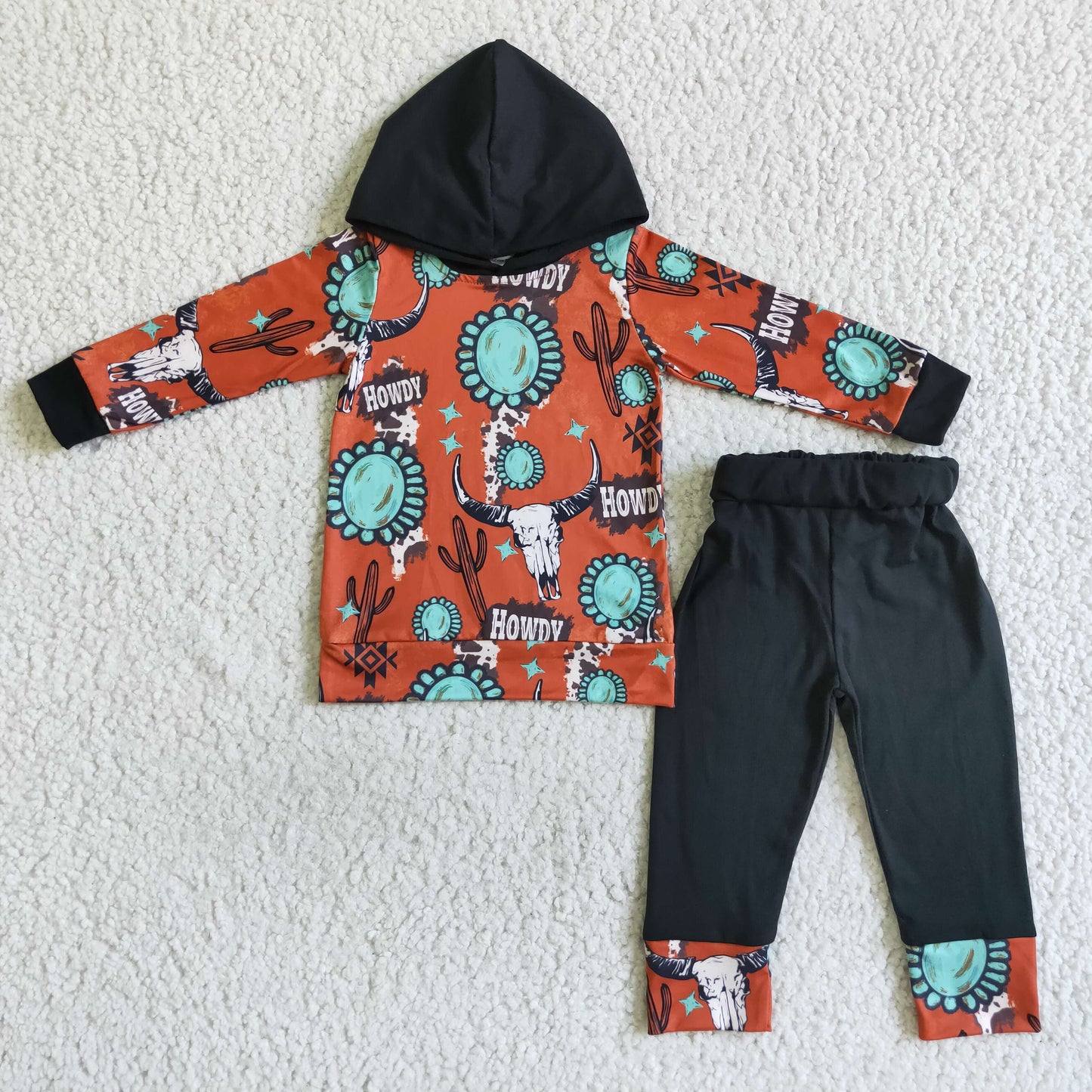 Turquoise howdy boy western hoodie set