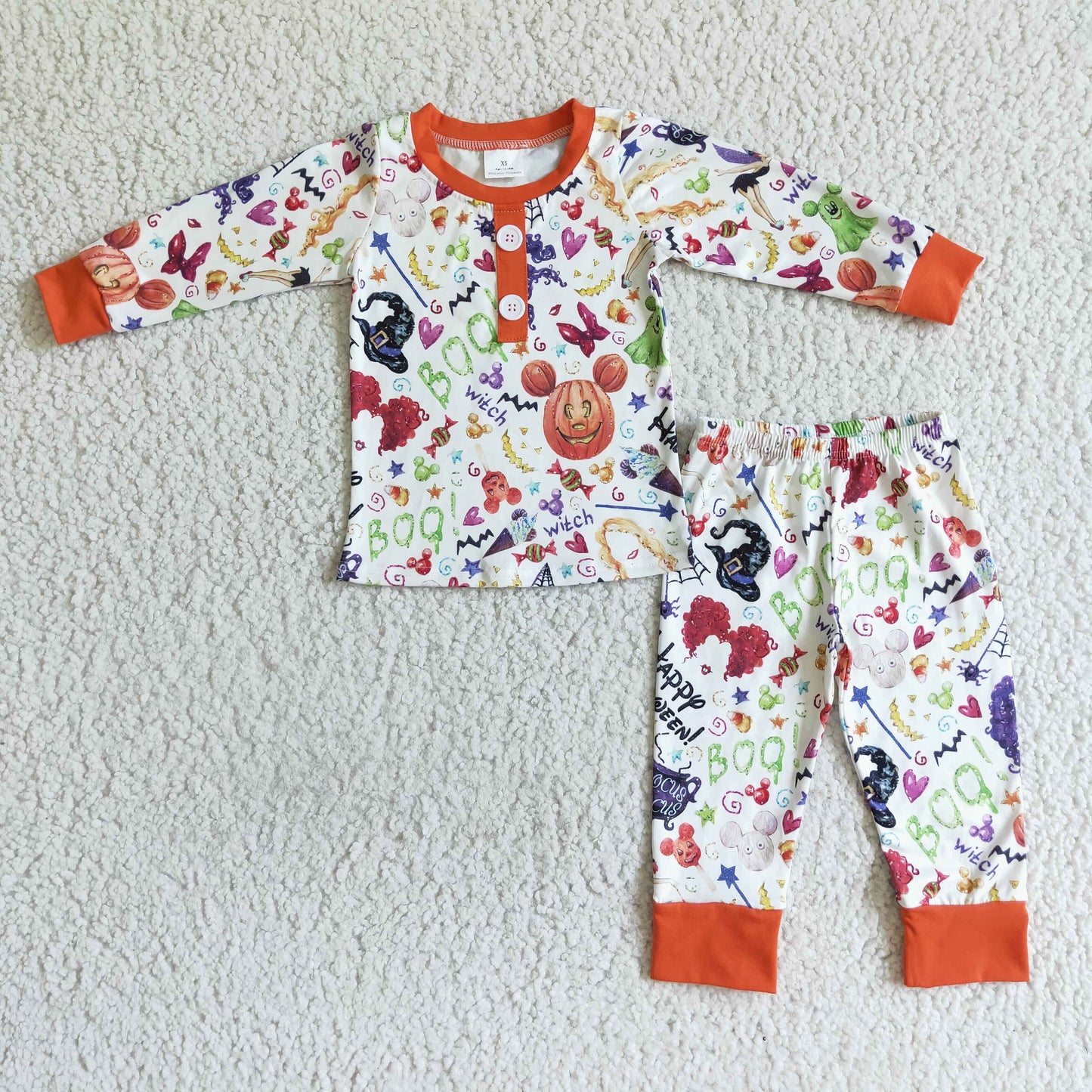 Boo witch happy Halloween kids boy pumpkin pajamas