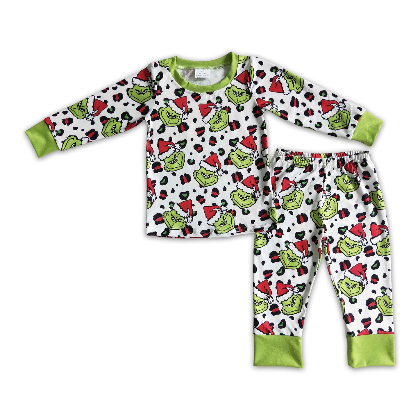 Green face leopard kids Christmas pajamas