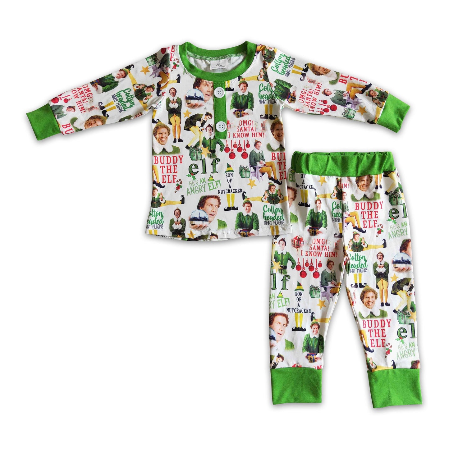 Green hat naughty and nice kids boy Christmas pajamas