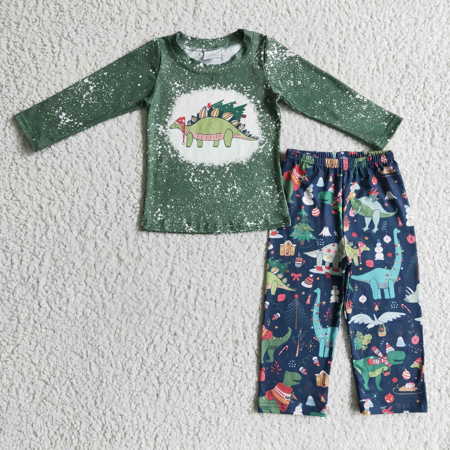 Dinosaur bleached shirt pants kids boy Christmas clothes