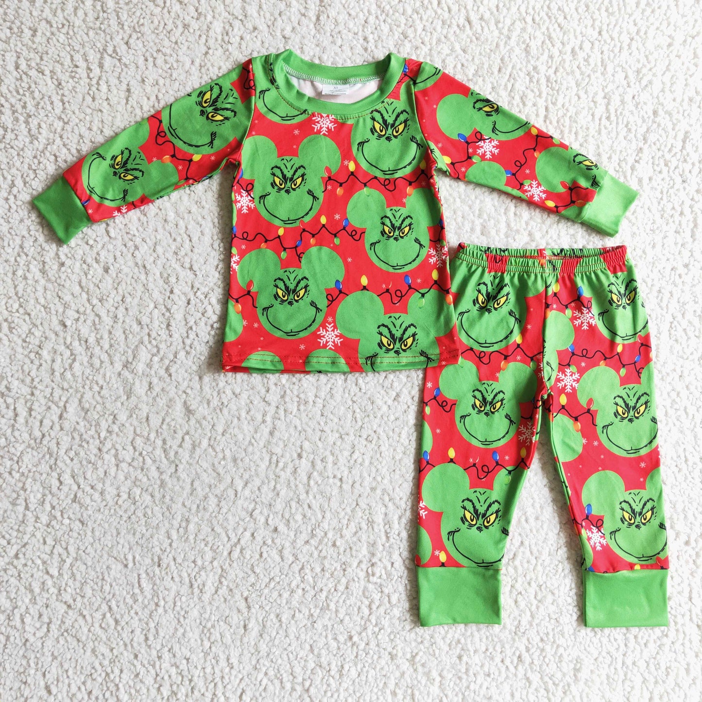 Green face mouse kids boy Christmas pajamas