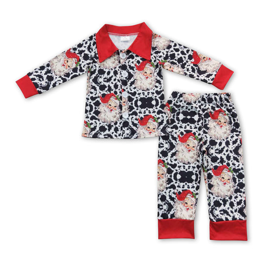 Cow santa long sleeves kids boy Christmas pajamas