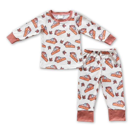 Pumpkin pie leaves long sleeves kids boy Thanksgiving pajamas