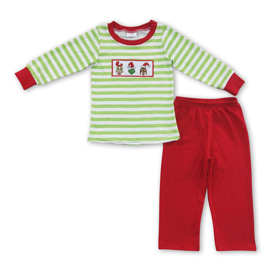 Green face stripe top pants kids boy Christmas clothes