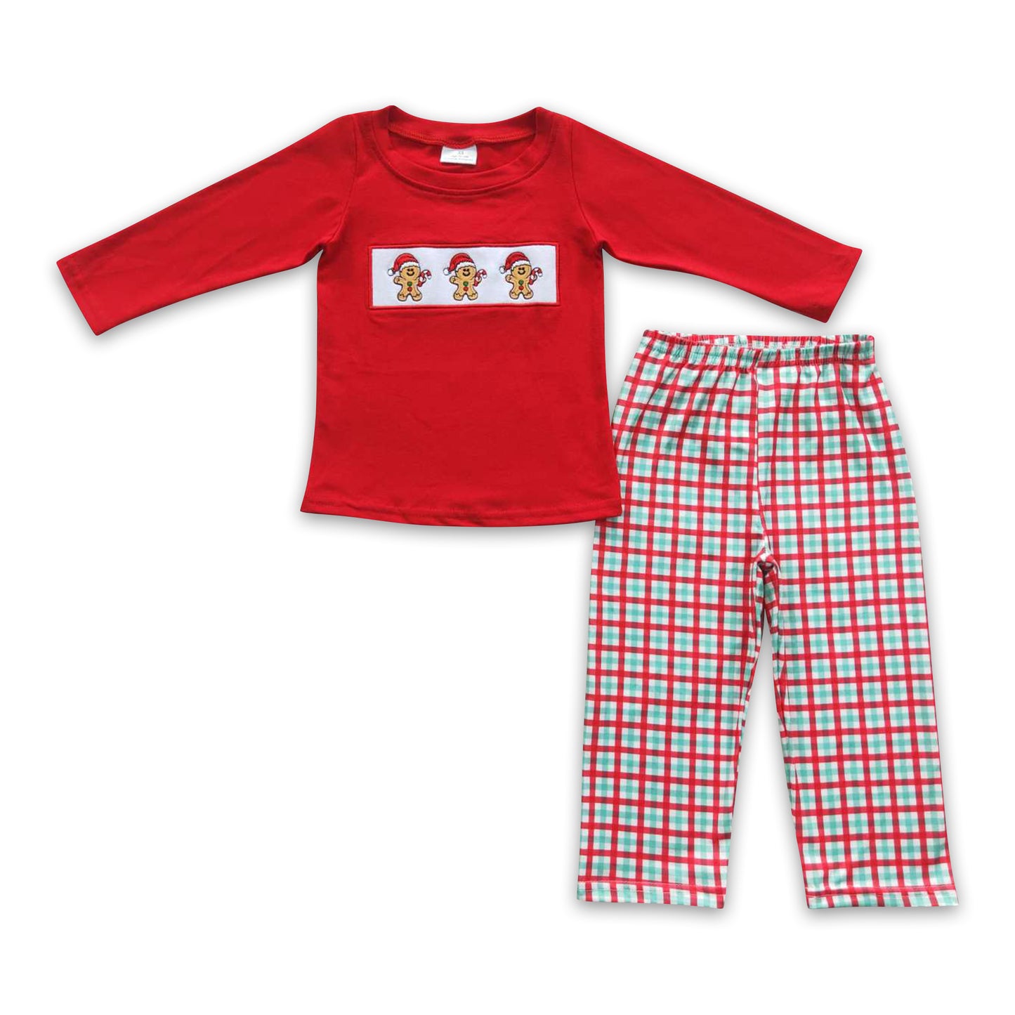 Gingerbread top plaid pants boy Christmas clothes