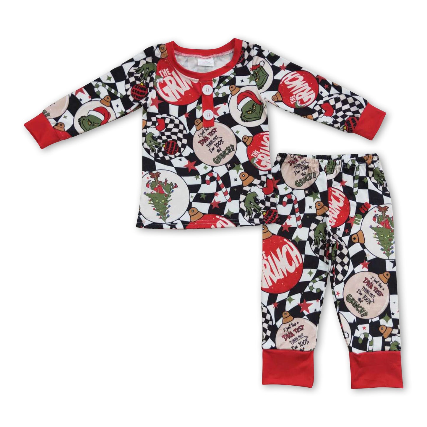 Green face jingle bell kids boy Christmas pajamas