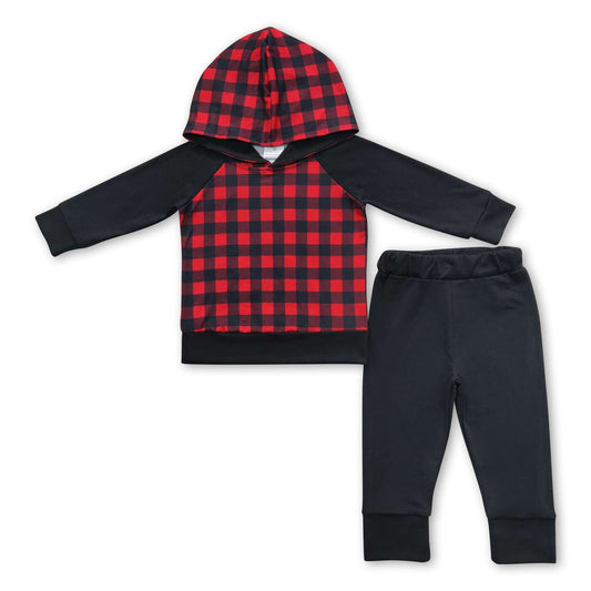 Buffalo plaid hoodie black pants kids Christmas outfits