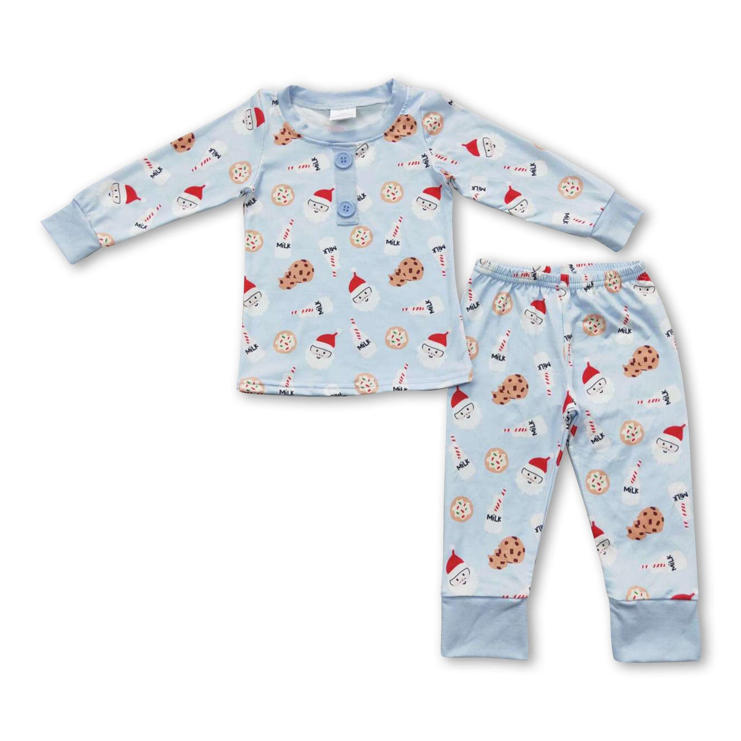 Sky blue cookie santa milk boy Christmas pajamas