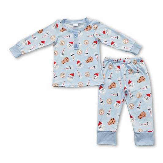 Sky blue cookie santa milk boy Christmas pajamas