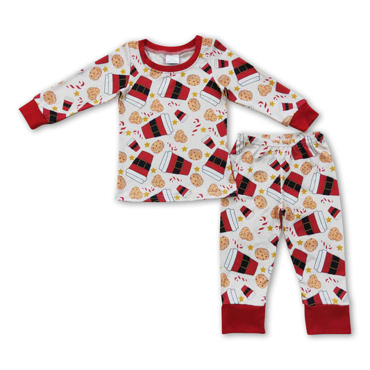 Cookie drink candy cane kids boy Christmas pajamas