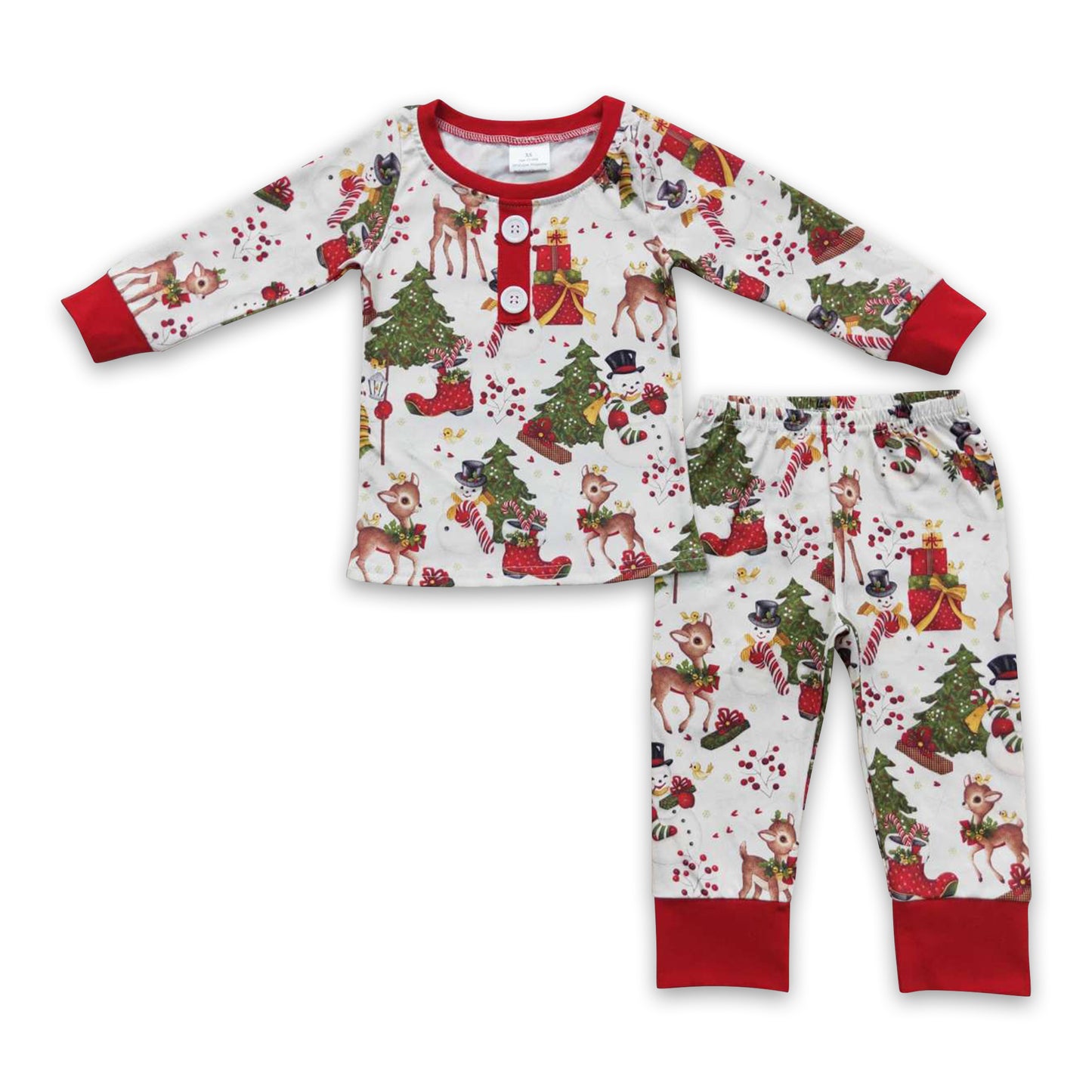 Deer snowman Christmas tree kids boy pajamas