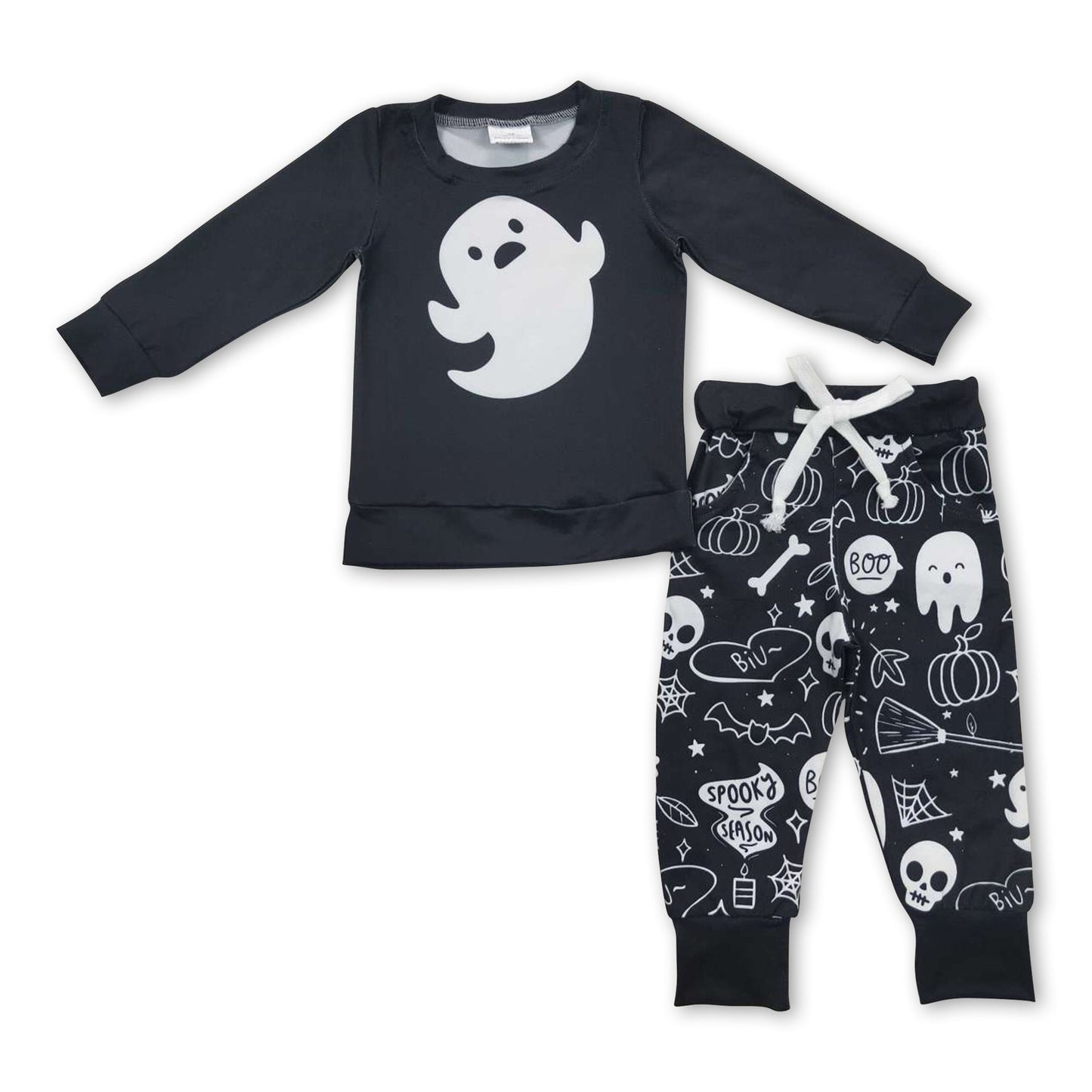 Black ghost spooky season kids boy Halloween clothes