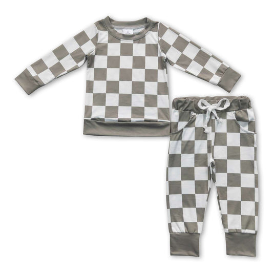 Olive plaid top pockets pants kids boy clothing