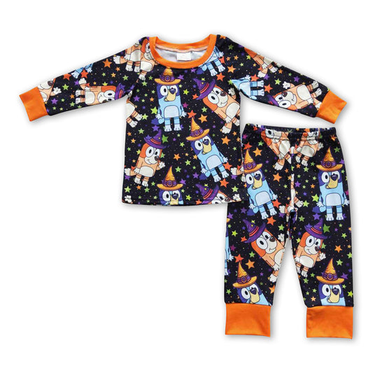 Dogs stars orange kids boy Halloween pajamas