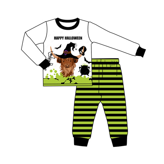 Happy Halloween highland cow stripe boy pajamas